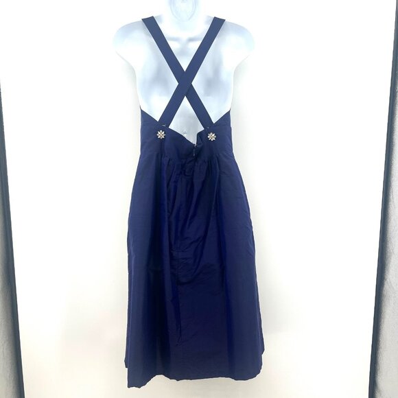 Lula Kate Deep Blue 100% Silk Cross Back Embellished Dress Women's 8 - Picture 6 of 9